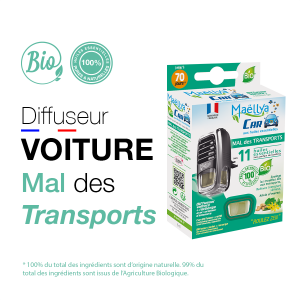 Diffuseur voiture Mal des Transports - 5 ml aux huiles essentielles BIO  Contrôlé Parfum d'ambiance par Ecocert - MAËLLYA